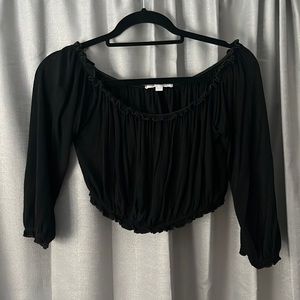 black quarter sleeve off the shoulder crop top